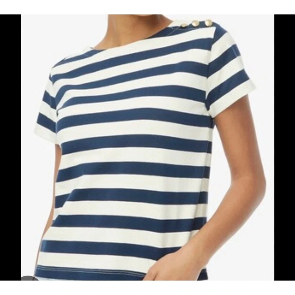 J. CREW Striped button-shoulder boatneck tee green XS NWT